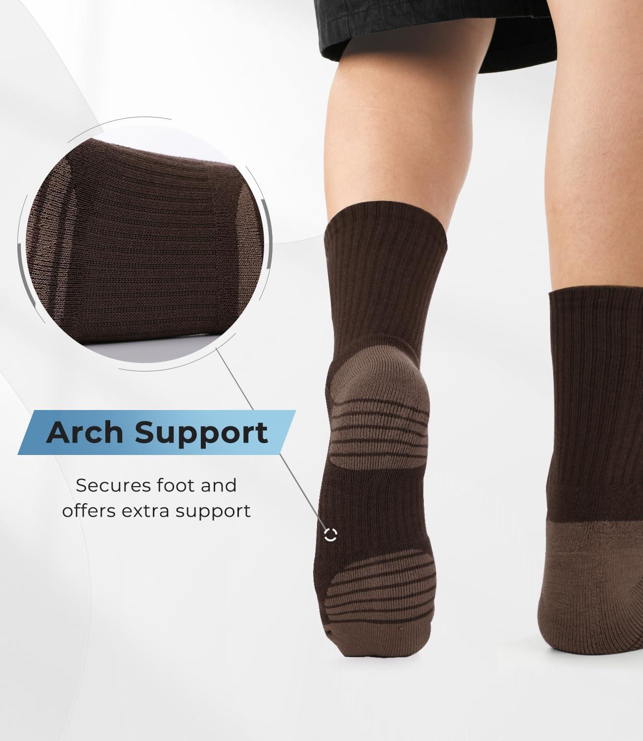 imageBAMBOO COOL Mens Crew Socks Athletic Running Sports Socks Cushioned Moisture Wicking Breathable Arch Support 6 PackDark Brown2  Dark Blue2  Black2bamboo Cotton Blend