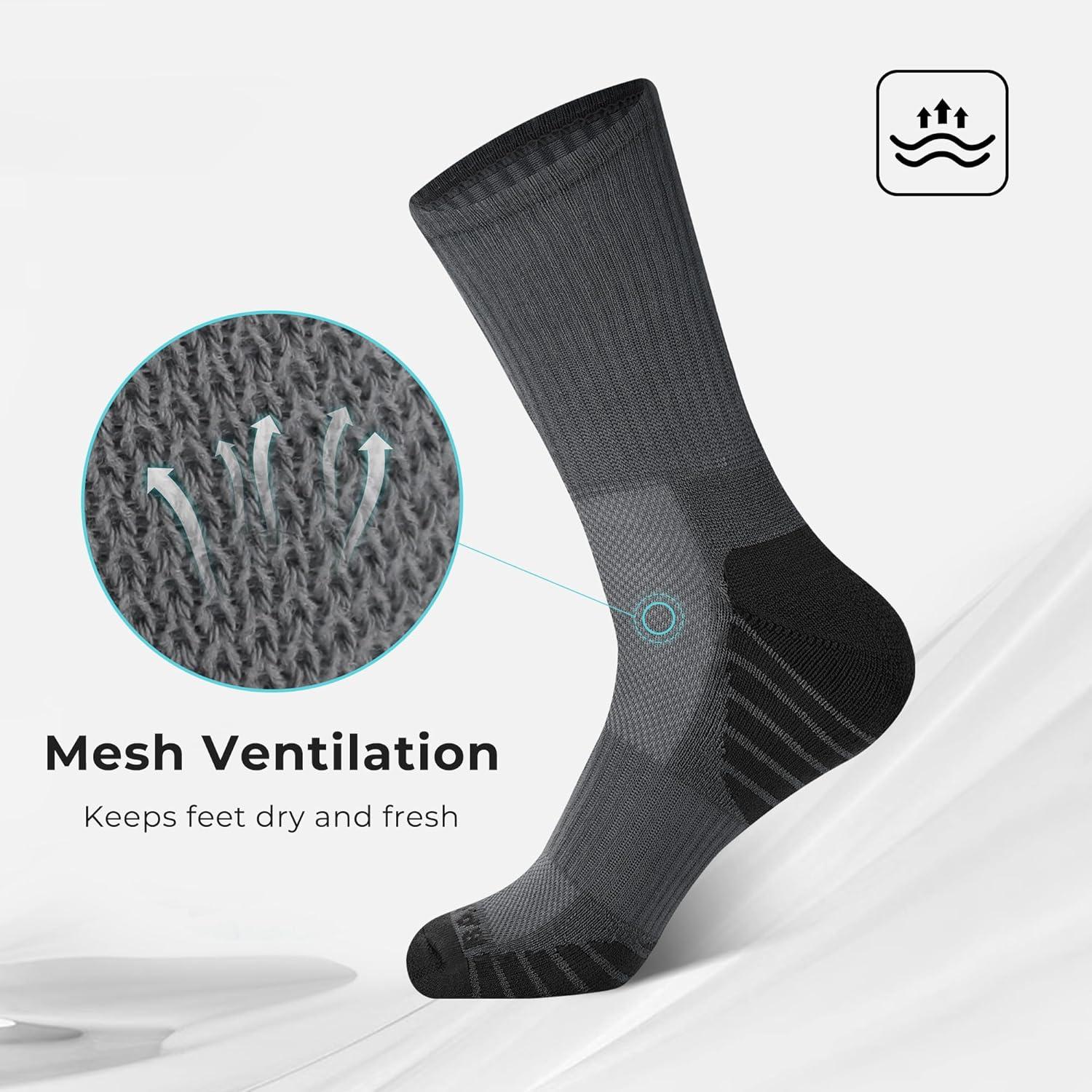 imageBAMBOO COOL Mens Crew Socks Athletic Running Sports Socks Cushioned Moisture Wicking Breathable Arch Support 6 PackDark Grey3 white3