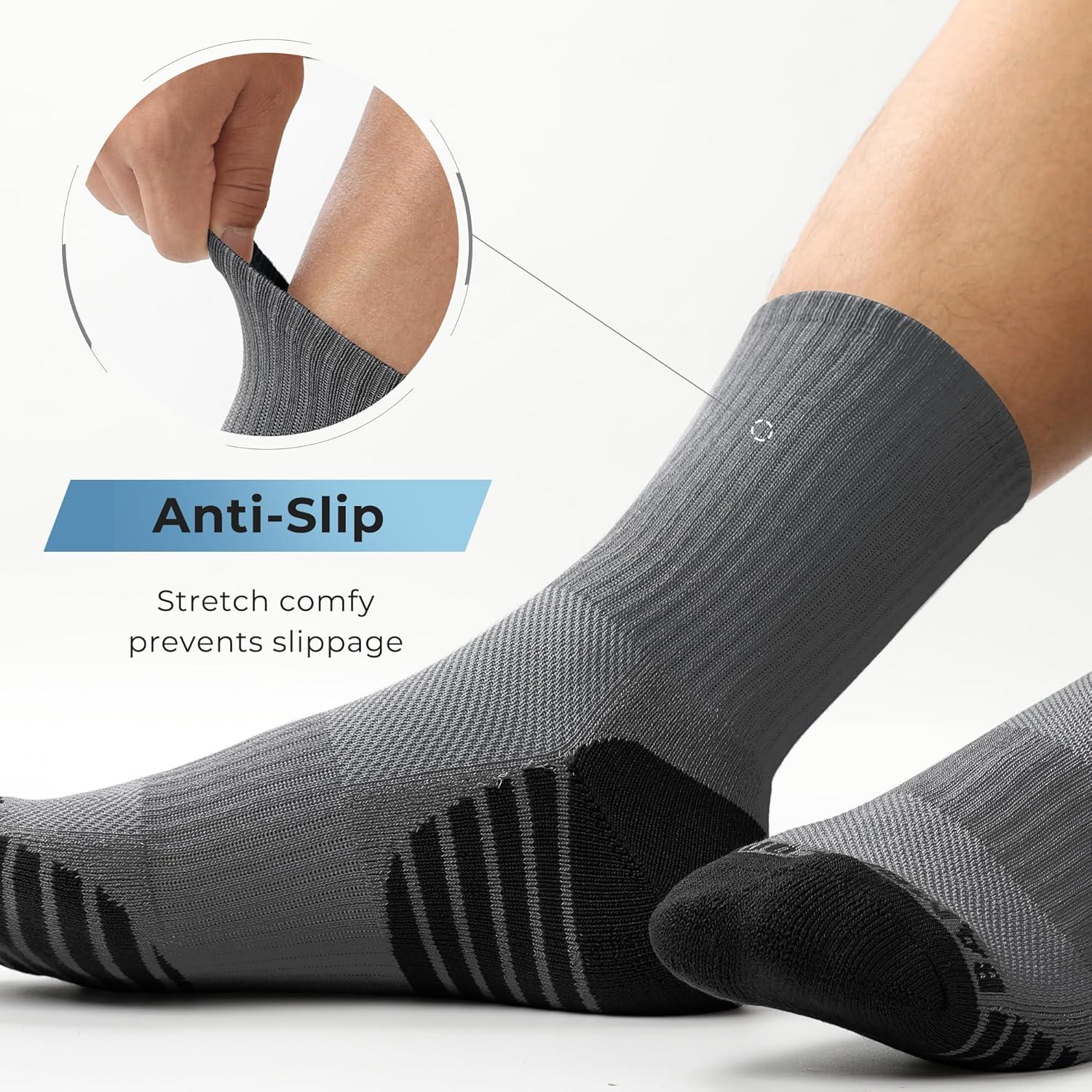 imageBAMBOO COOL Mens Crew Socks Athletic Running Sports Socks Cushioned Moisture Wicking Breathable Arch Support 6 PackDark Grey3 white3