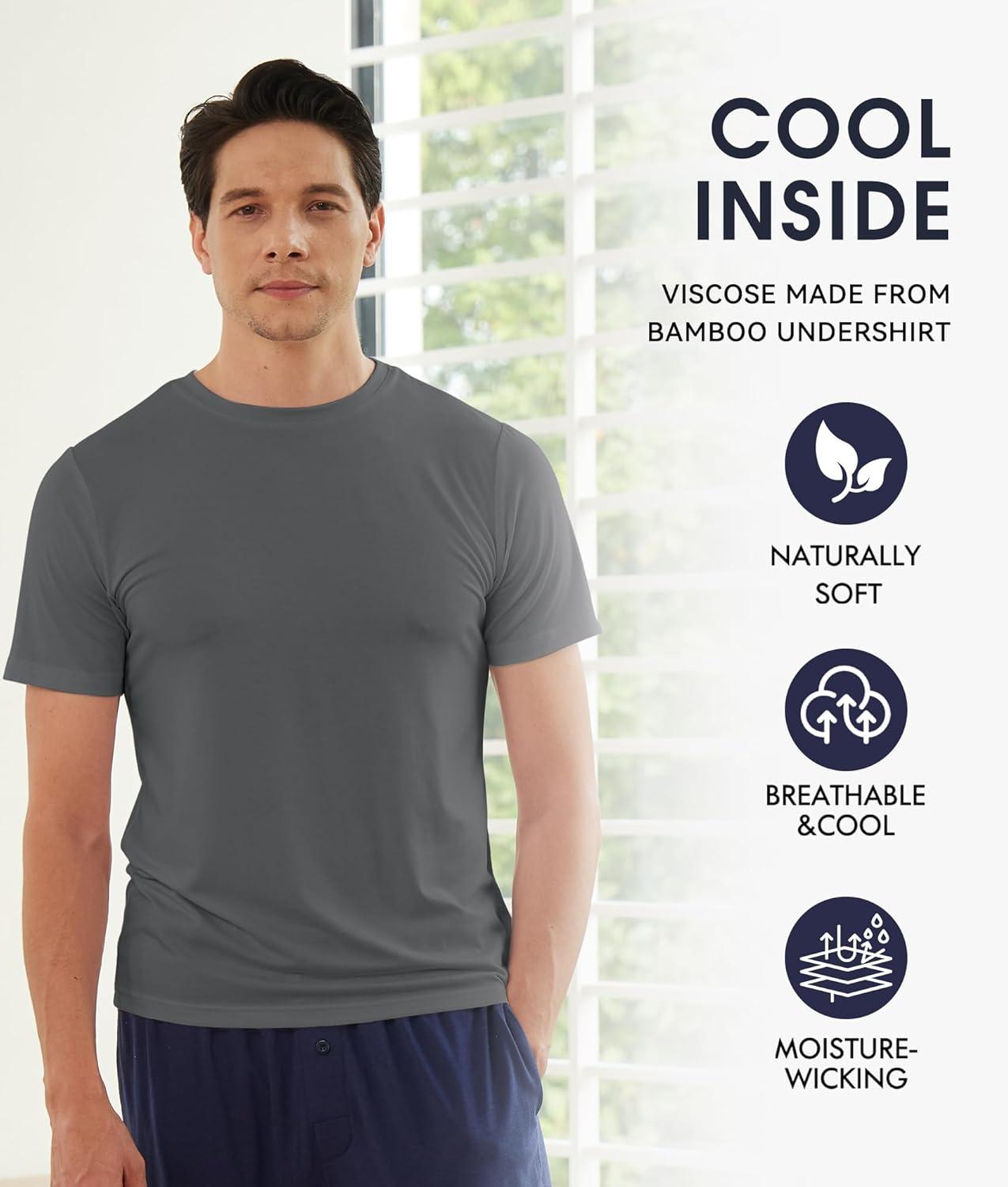 imageBAMBOO COOL Mens Undershirts MoistureWicking Crewneck T Shirts Breathable Stretch Soft Tees for Men 3 or 6 PackBlack2 grey2 light Grey2