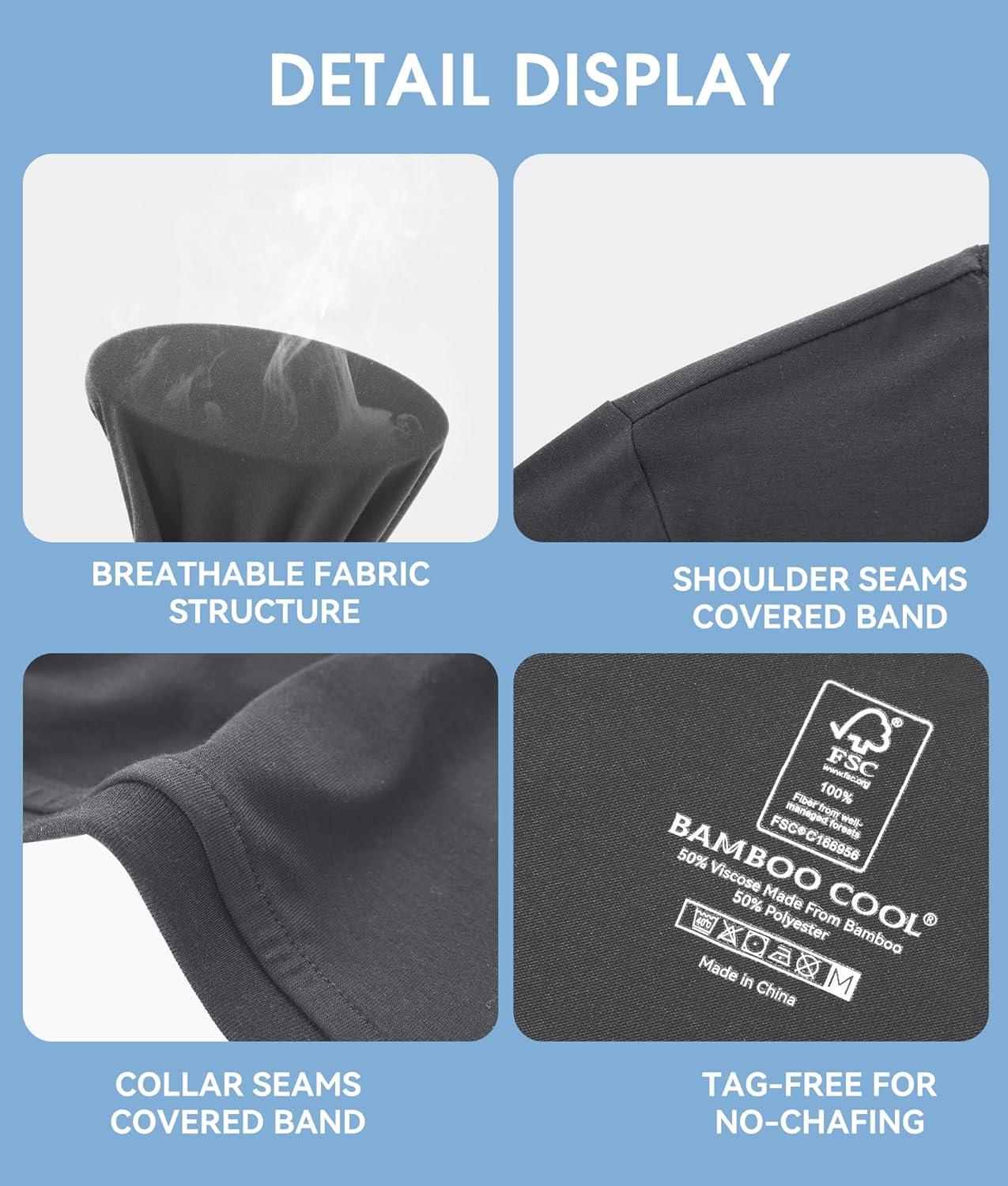 imageBAMBOO COOL Mens Undershirts MoistureWicking Crewneck T Shirts Breathable Stretch Soft Tees for Men 3 or 6 PackBlack2 grey2 light Grey2