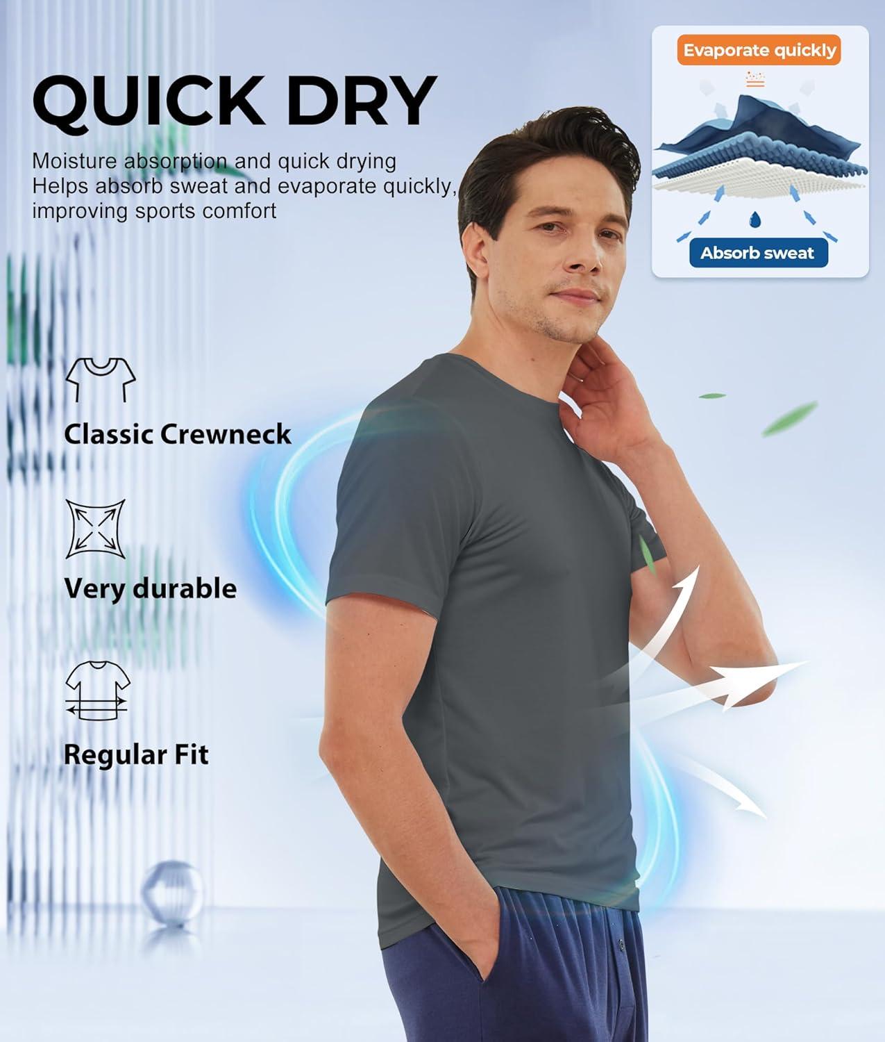 imageBAMBOO COOL Mens Undershirts MoistureWicking Crewneck T Shirts Breathable Stretch Soft Tees for Men 3 or 6 PackBlack2 grey2 light Grey2