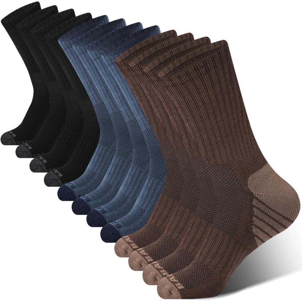 imageBAMBOO COOL Mens Crew Socks Athletic Running Sports Socks Cushioned Moisture Wicking Breathable Arch Support 6 PackDark Brown2  Dark Blue2  Black2bamboo Cotton Blend