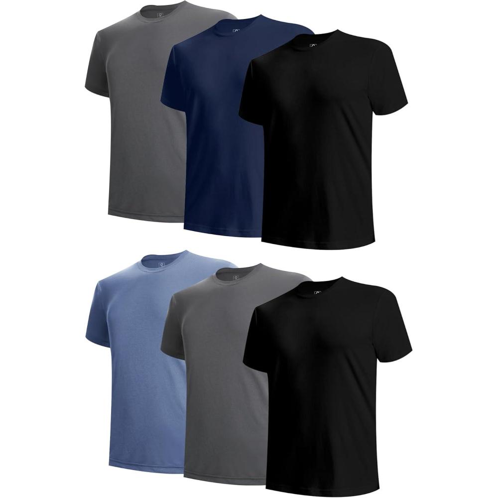 imageBAMBOO COOL Mens Undershirts MoistureWicking Crewneck T Shirts Breathable Stretch Soft Tees for Men 3 or 6 PackBlack2 grey2 navy1 blue1