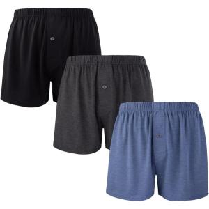 imageBAMBOO COOL Mens Boxers Short Classic Fit Soft Casual Underwear Loose Breathable Boxer Shorts for MenBblack Grey  Blue  Black3pack