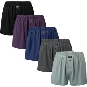 imageBAMBOO COOL Mens Boxers Short Classic Fit Soft Casual Underwear Loose Breathable Boxer Shorts for MenBlue  Grey  Blue Grey  Purple  Black5pack