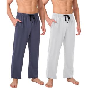 imageBAMBOO COOL Mens Pajamas Bottoms Pajama Pants for Men Lounge Sleep Bottom Pj Pant Soft Comfy Sleepwear with PocketsBrock Gray  Light Grey2 Pack