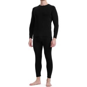 imageBAMBOO COOL Mens Thermal Underwear with Soft Fleece Lined Base Layer Cold Weather Top Bottom Gift SetBlack1