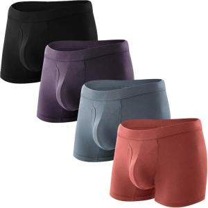 imageBAMBOO COOL Mens Underwear Trunks for Man Soft Waistband Openfly Support Briefs3 or 4 pack06black purple bronze blue