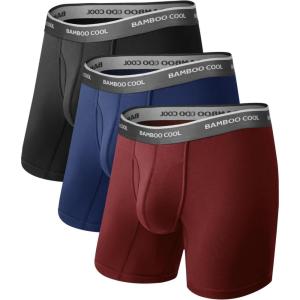 imageBAMBOO COOL Mens UltraSoft Breathable Boxer Briefs  Moisture Wicking Underwear  Comfort Fit Tagless01black red dark Blue3 Pack