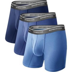 imageBAMBOO COOL Mens UltraSoft Breathable Boxer Briefs  Moisture Wicking Underwear  Comfort Fit Tagless02dark Blue blue grayish Blue3 Pack
