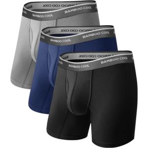imageBAMBOO COOL Mens UltraSoft Breathable Boxer Briefs  Moisture Wicking Underwear  Comfort Fit Tagless04black gray dark Blue3 Pack